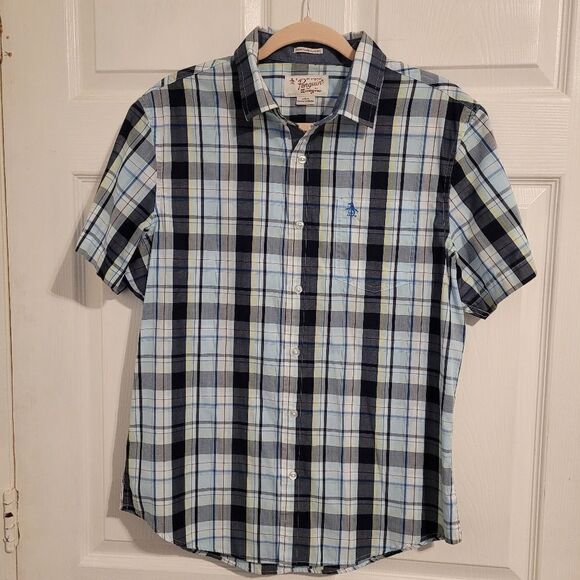 Original Penguin heritage slim fit plaid button up short sleeve shirt - Picture 1 of 6